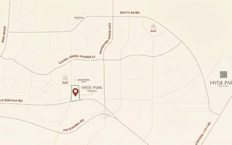 موقع كمبوند هايد بارك تيراسيز التجمع الخامس Hyde Park Terraces