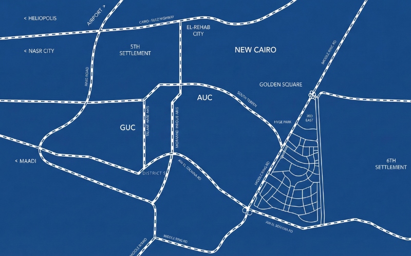 موقع كمبوند جولف تاون التجمع السادس Golf Town New Cairo